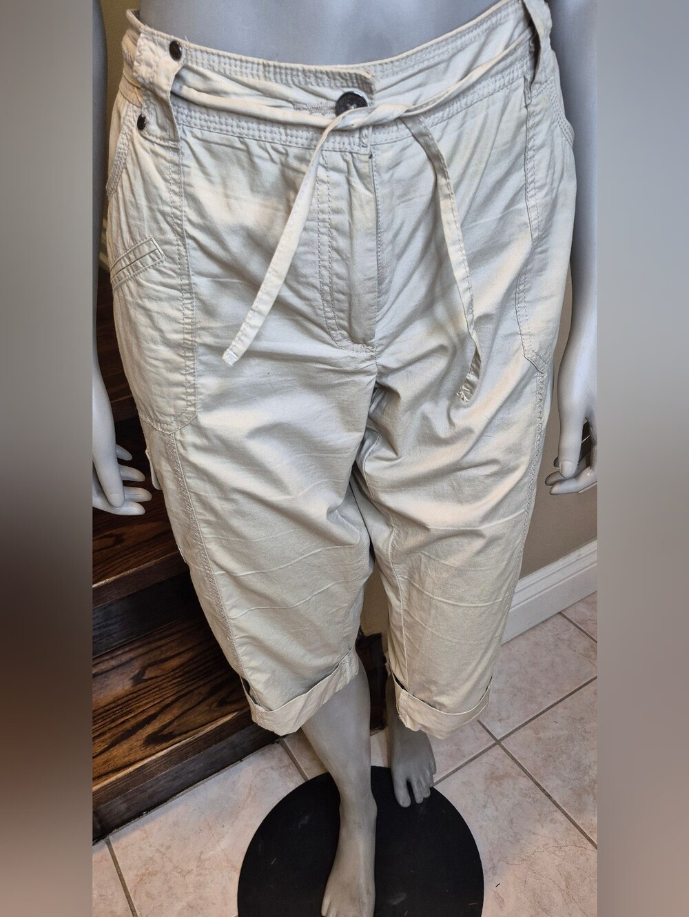 Dalia Collection Light Beige Drawstring Waist Capri